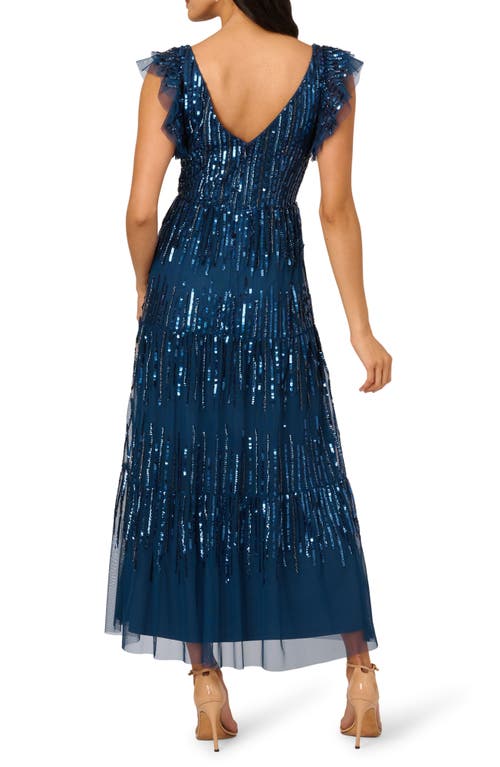 ADRIANNA PAPELL ADRIANNA PAPELL SEQUIN TIERED MESH GOWN 