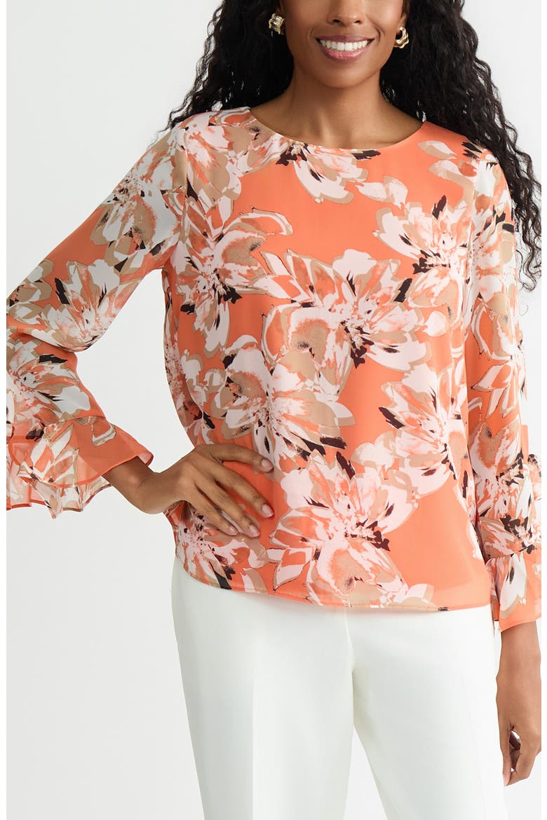 Print Ruffle Sleeve Top, Main, color, MANDARIN MULTI