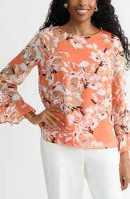 KASPER Print Ruffle Sleeve Top