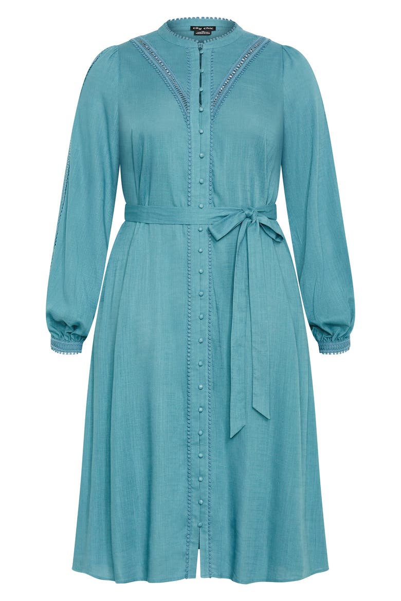 Mysteria Long Sleeve Button Front Dress, Alternate, color, BLUE