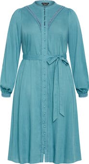 City Chic Mysteria Long Sleeve Button Front Dress