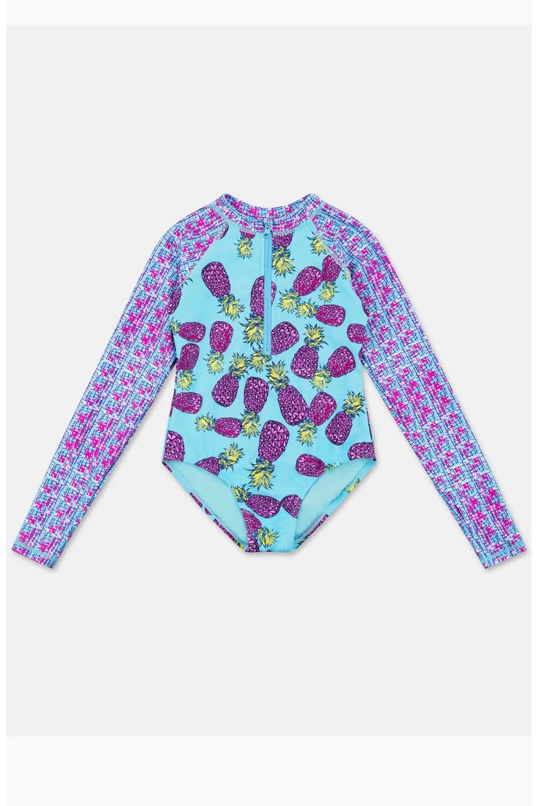 Pineapple Printed Long Sleeve Rashguard One Piece, Main, color, MULTICOLOR