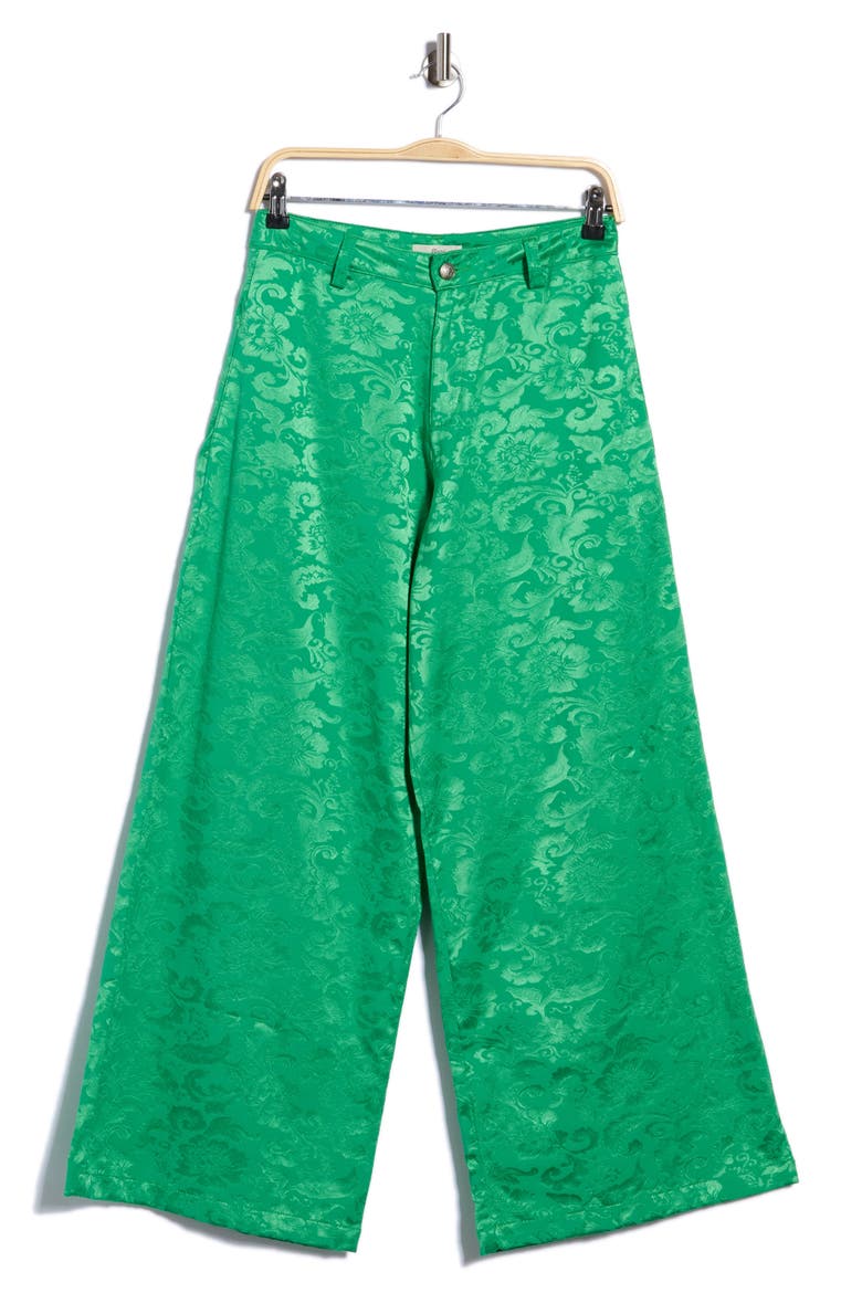 Kimchi Floral Jacquard Wide Leg Cover-Up Pants, Main, color, MEDIUM GREEN