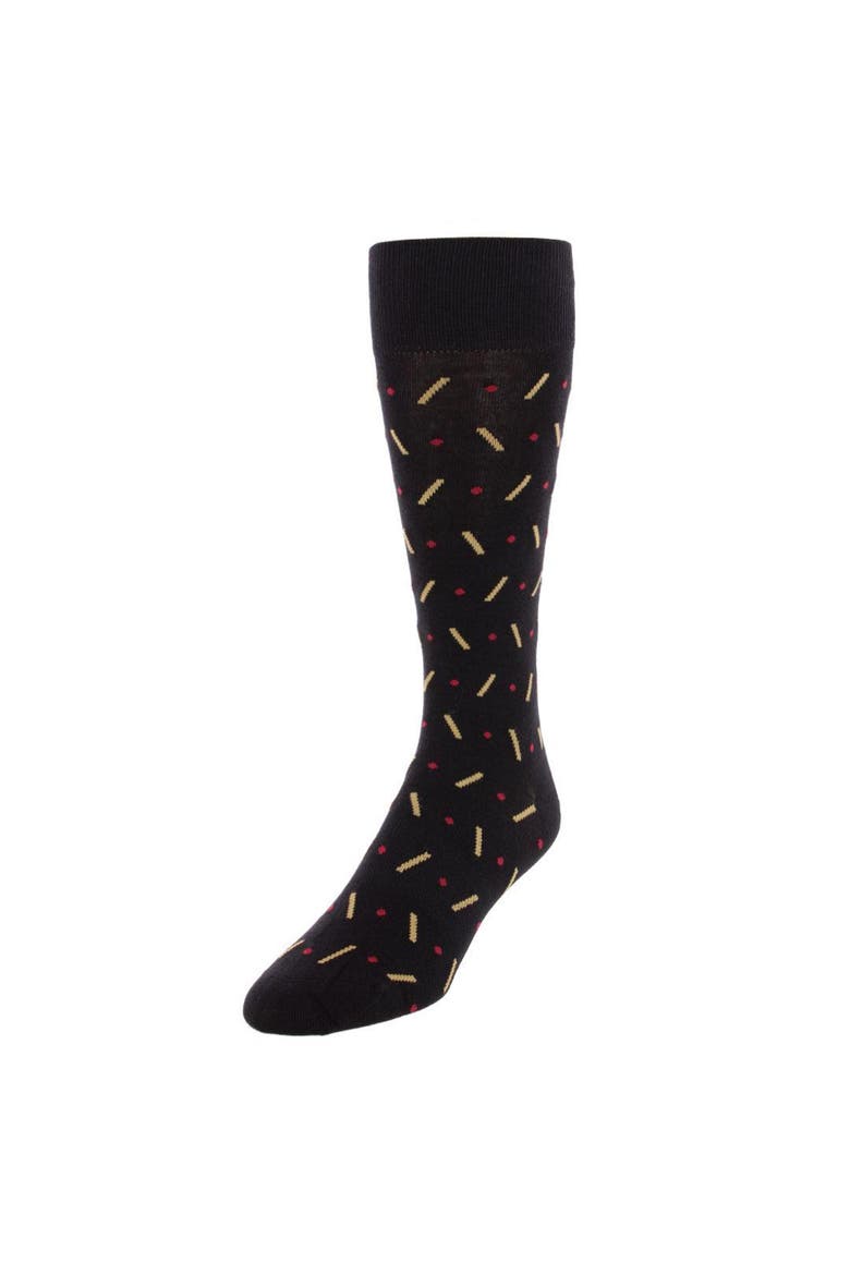 Jevin Dot and Dash Mid-Calf Combed Cotton Dress Socks, Main, color, Black