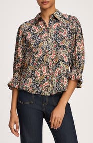 Cinq à Sept Rose Paisley Three Quarter Sleeve Shirt