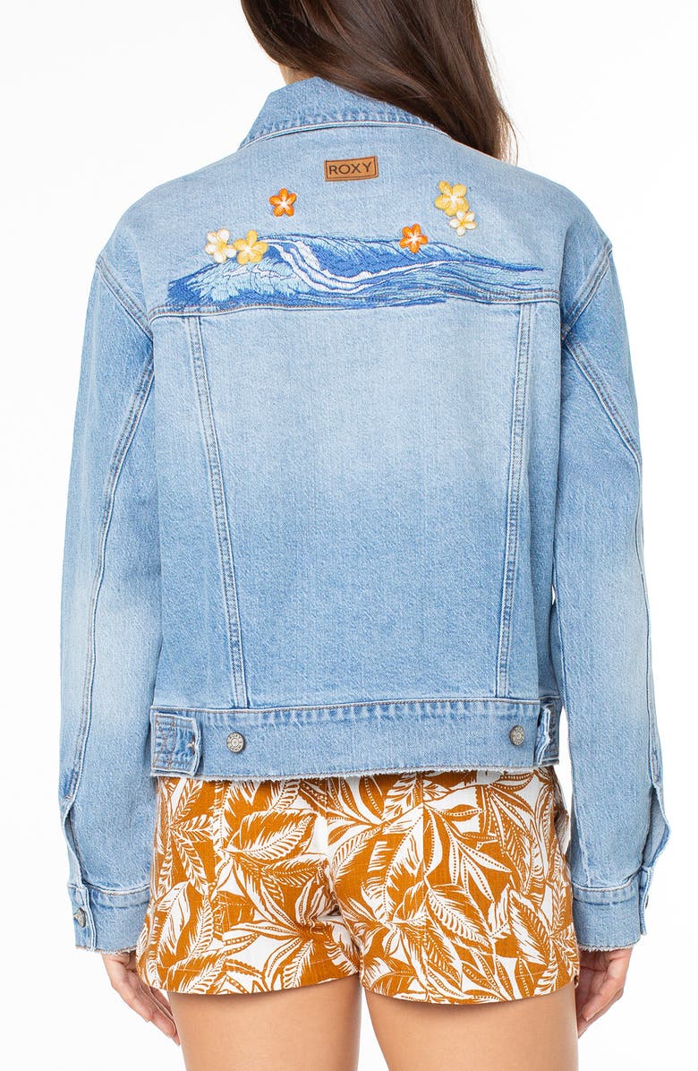 Roxy Big Wave Embroidered Denim Jacket, Alternate, color, 