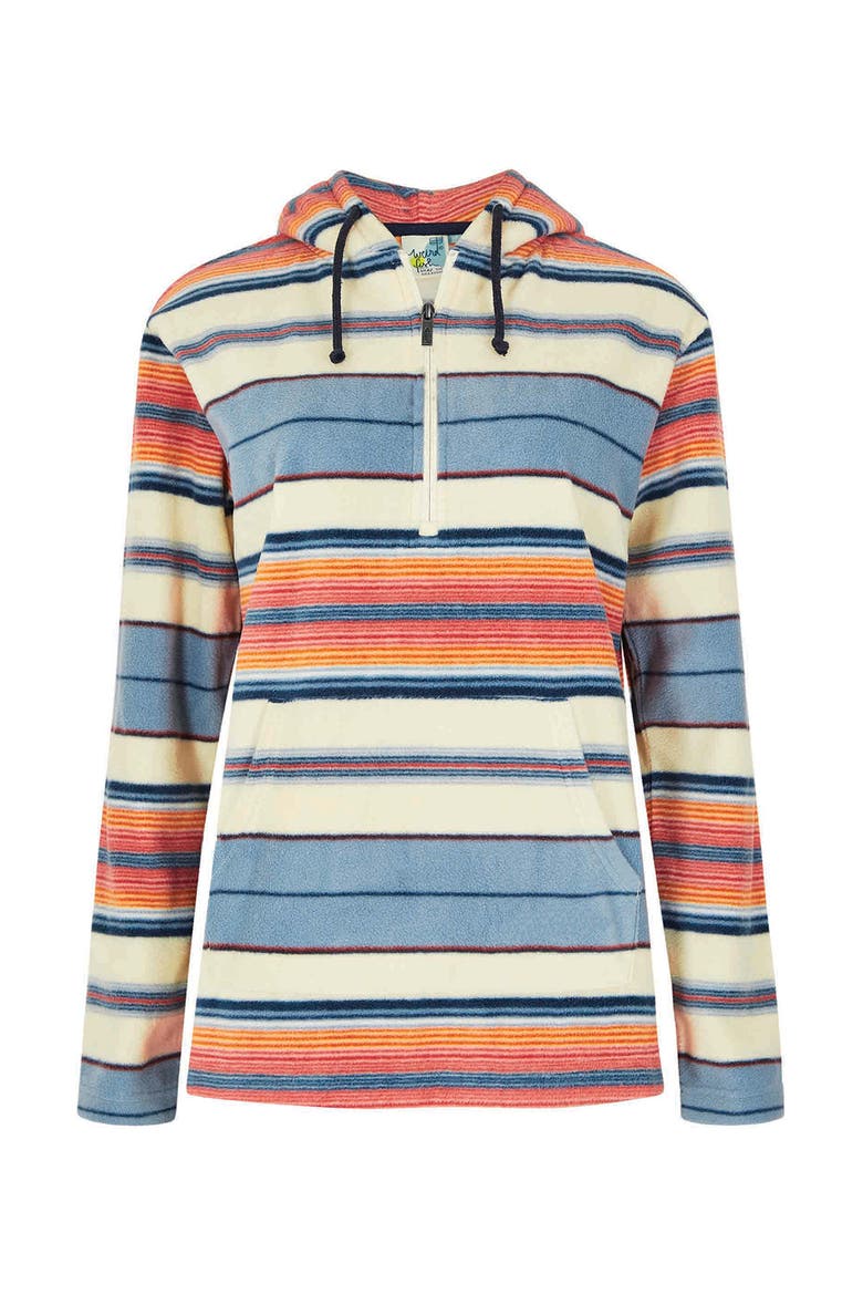 Lana 1/4 Zip Stripe Microfleece Hoodie, Alternate, color, Ecru