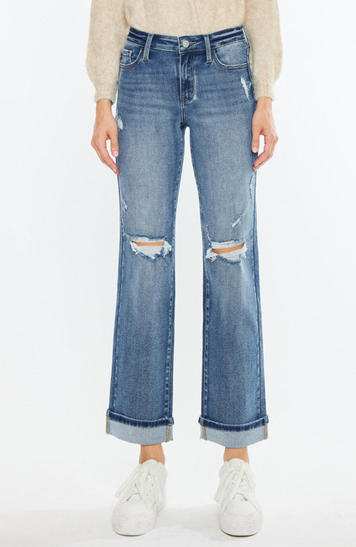 Kancan Carrie Mid Rise True Straight Leg Jeans In Medium Wash