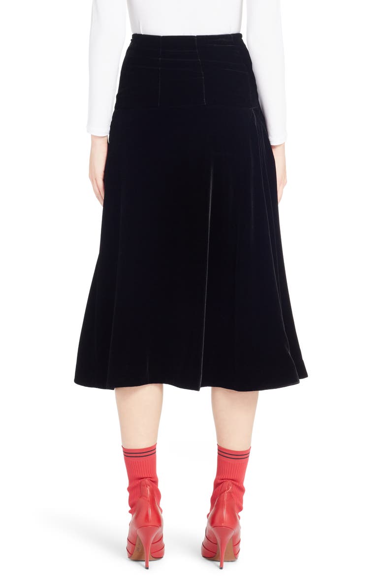 Velvet Midi Skirt, Alternate, color, BLACK