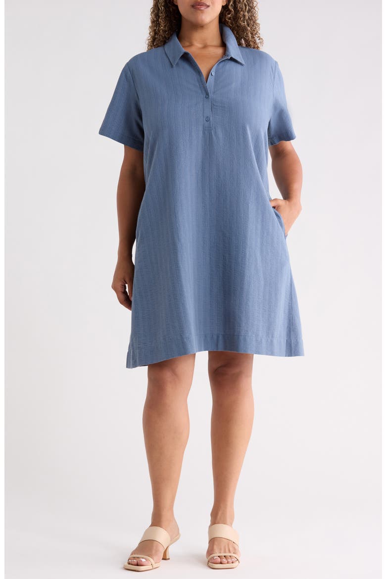 Pinstripe Shift Dress, Main, color, COLD SPRAY