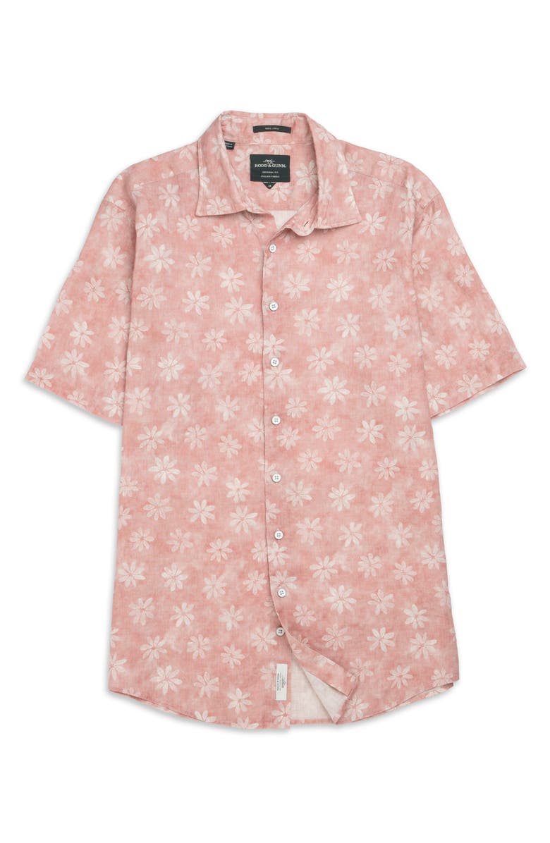 Rodd & Gunn Belleknowes Original Fit Floral Short Sleeve Linen Button-Up Shirt, Alternate, color, Flamingo