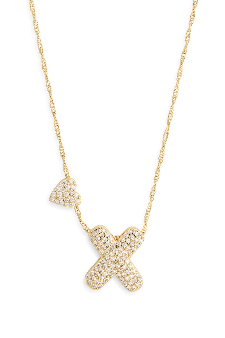 Cubic Zirconia Heart & Bubble Initial Pendant Necklace, Alternate, color, X- CLEAR- GOLD