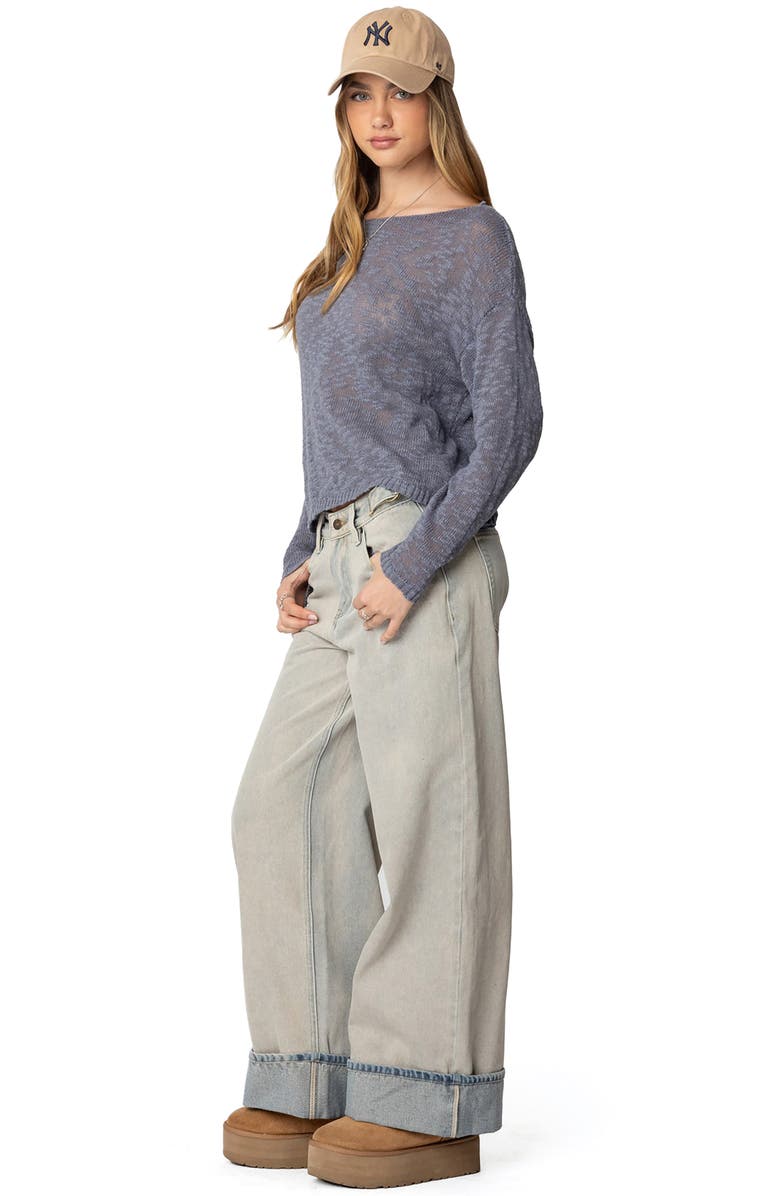 EDIKTED Buckle Tab Low Rise Wide Leg Jeans, Alternate, color, Blue-Washed