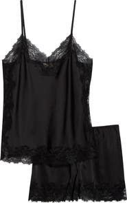 Open Edit Lace Trim Satin Short Pajamas
