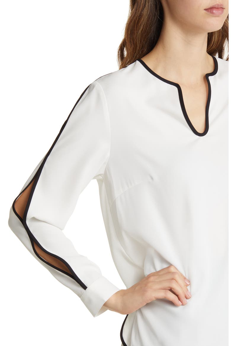 Split Sleeve Crêpe de Chine Blouse, Alternate, color, WHITE/ BLACK
