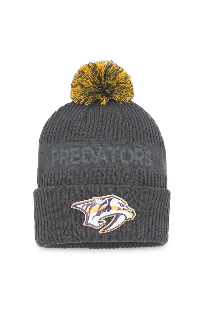 FANATICS Men's Fanatics Branded Charcoal Nashville Predators Authentic Pro Home Ice Cuffed Knit Hat with Pom, Main, color, 