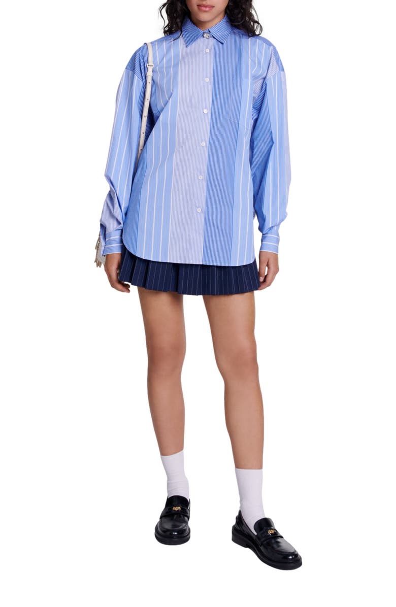 maje Striped patchwork shirt, Alternate, color, 