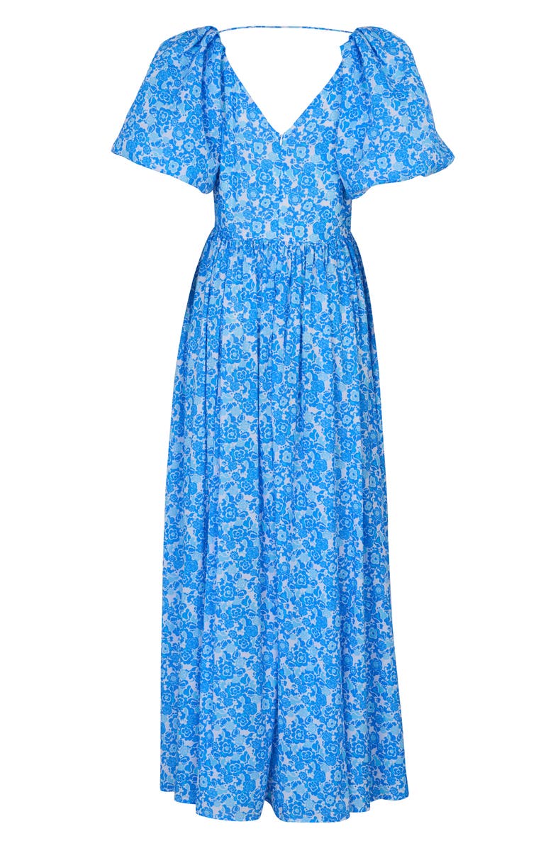 De Loreta Rococo Puff Sleeve Cotton A-Line Maxi Dress, Alternate, color, Lavanda Print