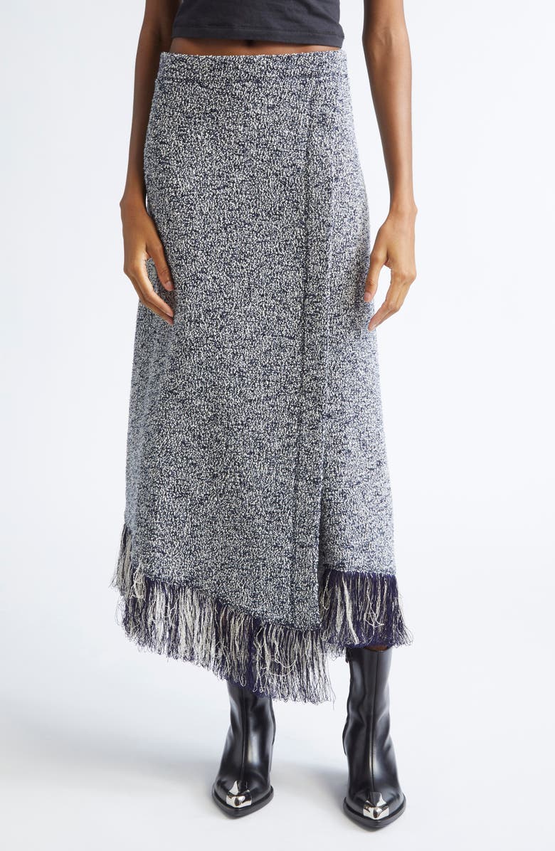 Rabanne Fringe Trim Bouclé Knit Skirt, Main, color, Navy/ White