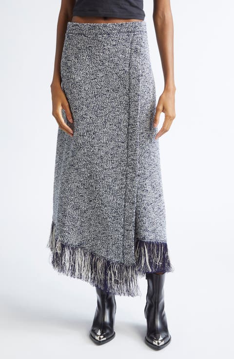 Fringe Trim Bouclé Knit Skirt
