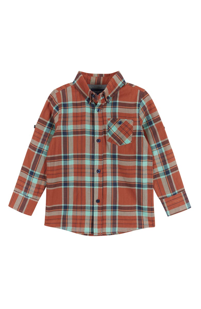 Andy & Evan Rust Plaid Button-Down Shirt & Pants Set, Alternate, color,