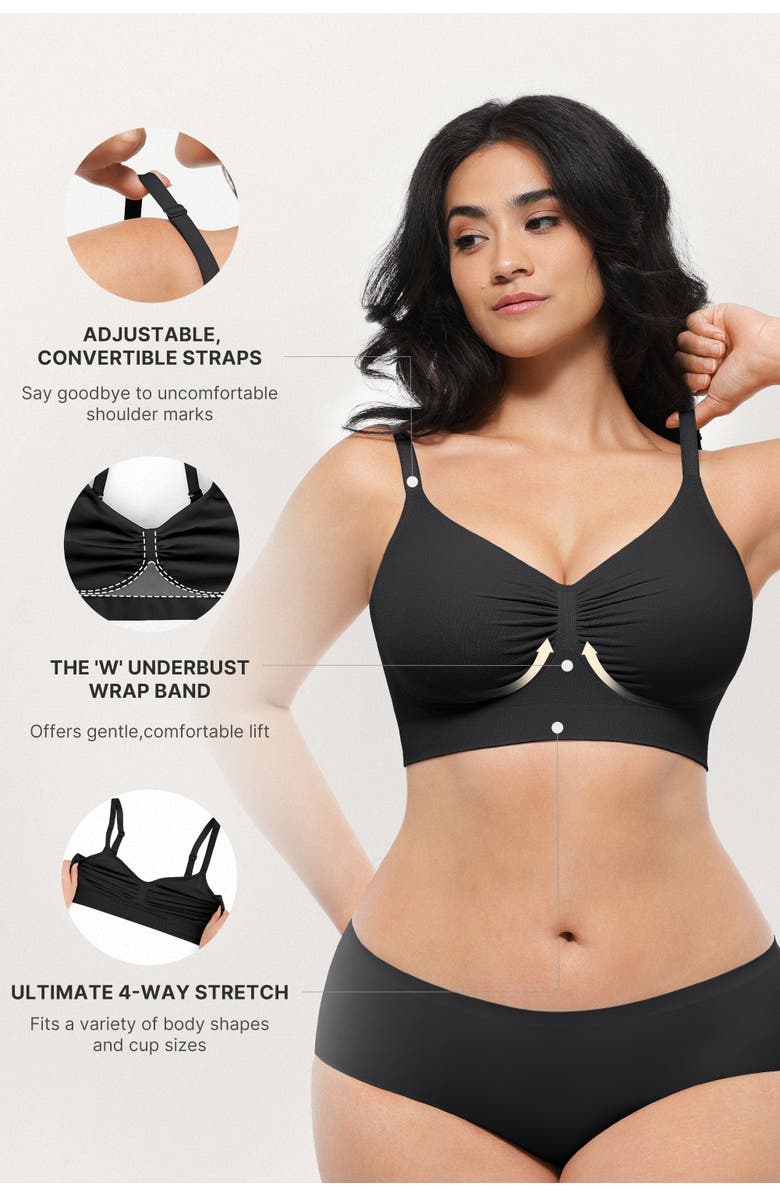Shapellx Wireless Seamless Comfy Non Padded V Neck Bra, Alternate, color, Classic Black