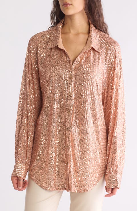 Sequin Button-Up Blouse