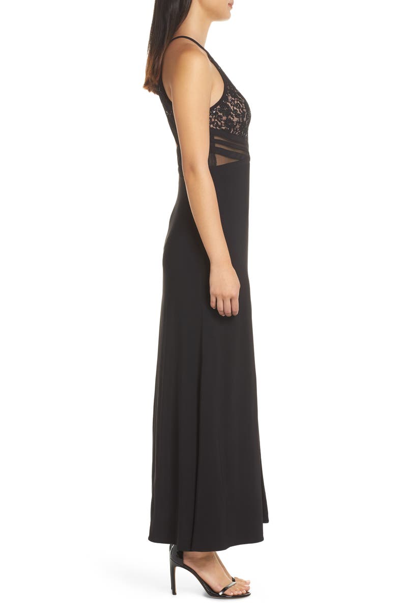 Morgan & Co. Lace & Mesh Inset Column Gown, Alternate, color, 