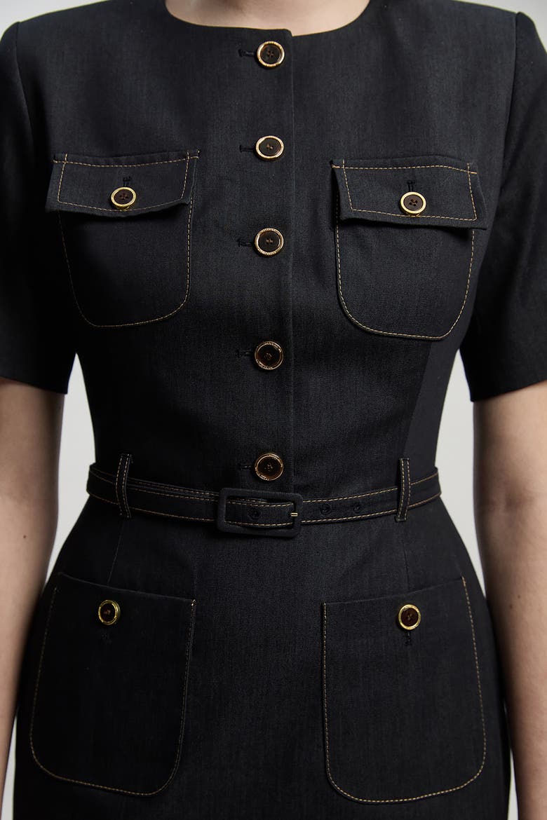Tailored Denim Belted Midi Dress, Alternate, color, Indigo