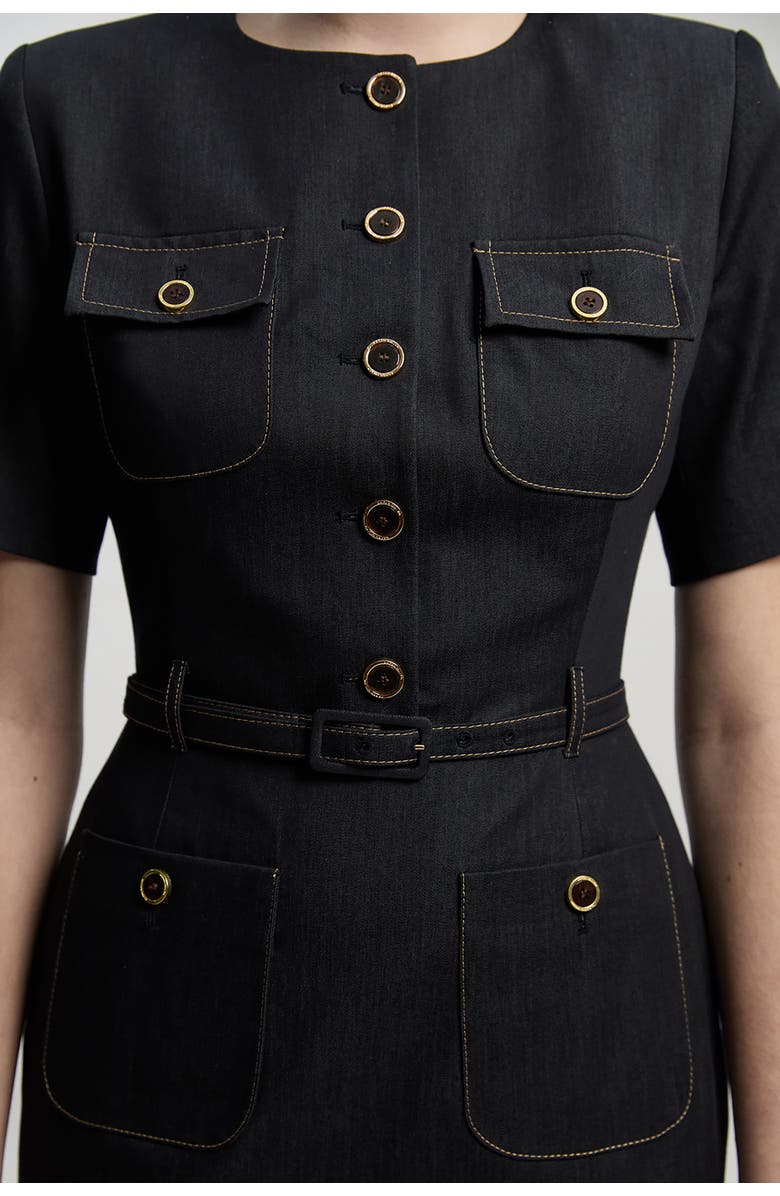 Karen Millen Tailored Denim Belted Midi Dress, Alternate, color, Indigo