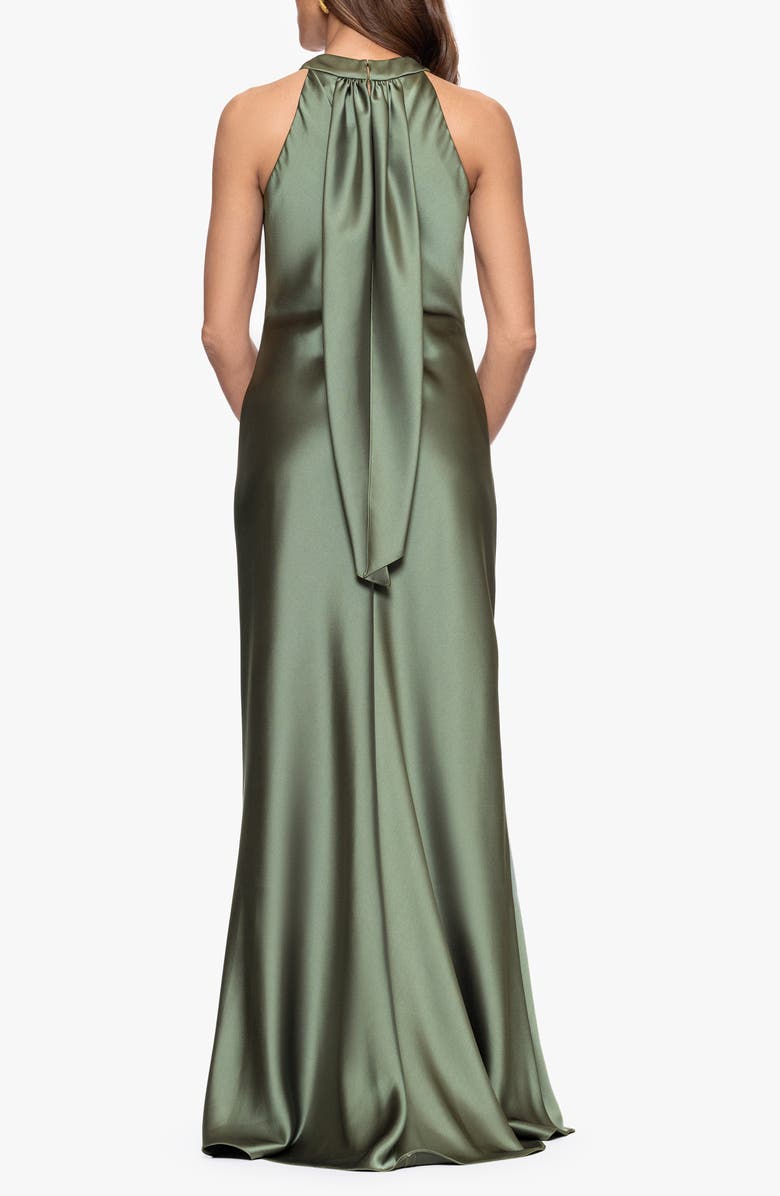 Xscape Evenings Halter Neck Satin Trumpet Gown, Alternate, color, Olive
