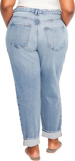 High Waist Cuff Straight Leg Jeans