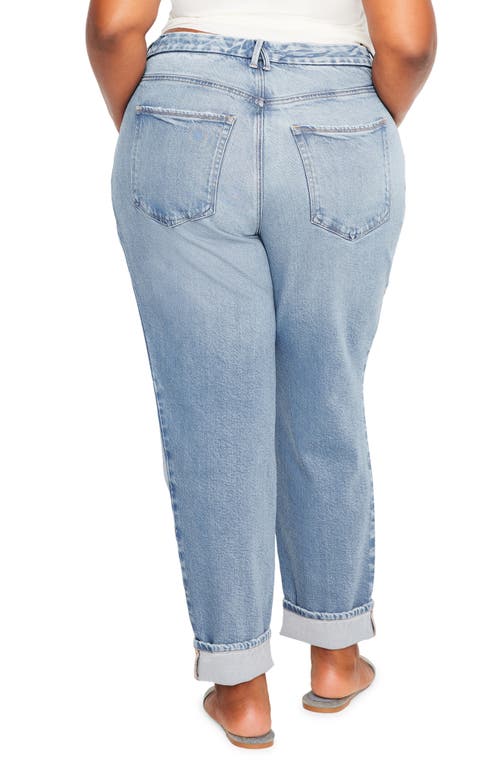 Shop Good American High Waist Cuff Straight Leg Jeans In Indigo510