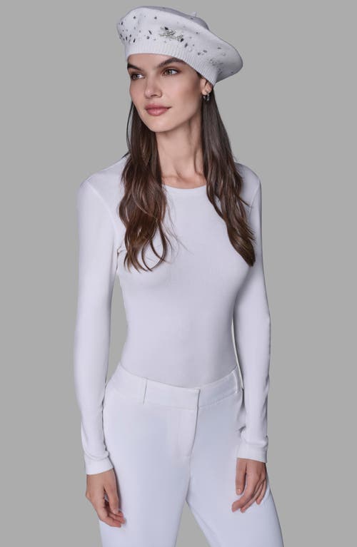 Karl Lagerfeld Paris Scattered Crystal Beret In White
