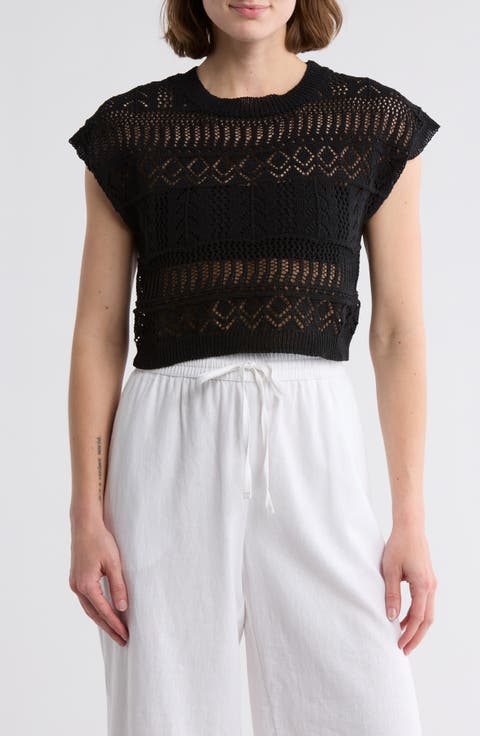 Pointelle Stitch Cover-Up Crop Sweater