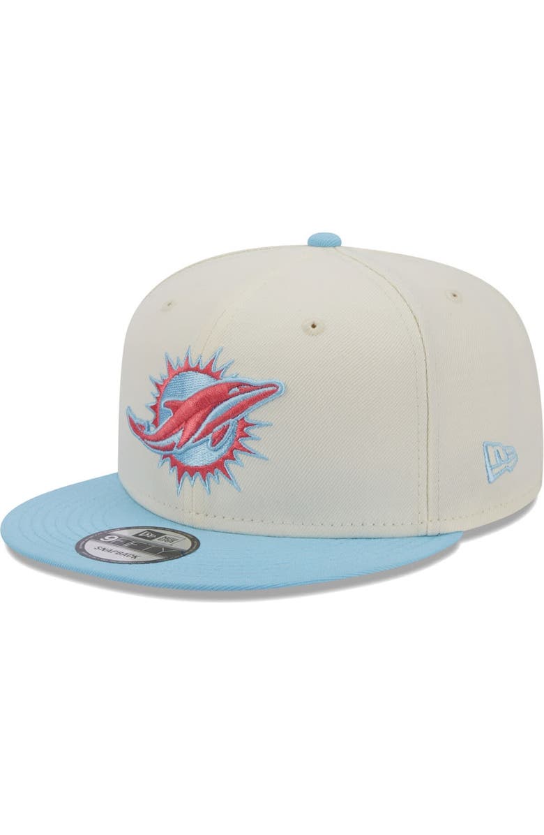 New Era Men's New Era Cream/Light Blue Miami Dolphins Two-Tone Color Pack 9FIFTY Snapback Hat, Main, color,