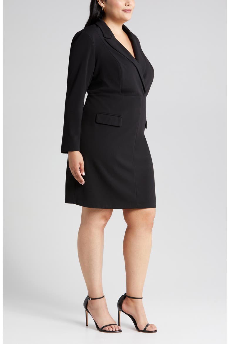Long Sleeve Tuxedo Dress, Alternate, color, BLACK