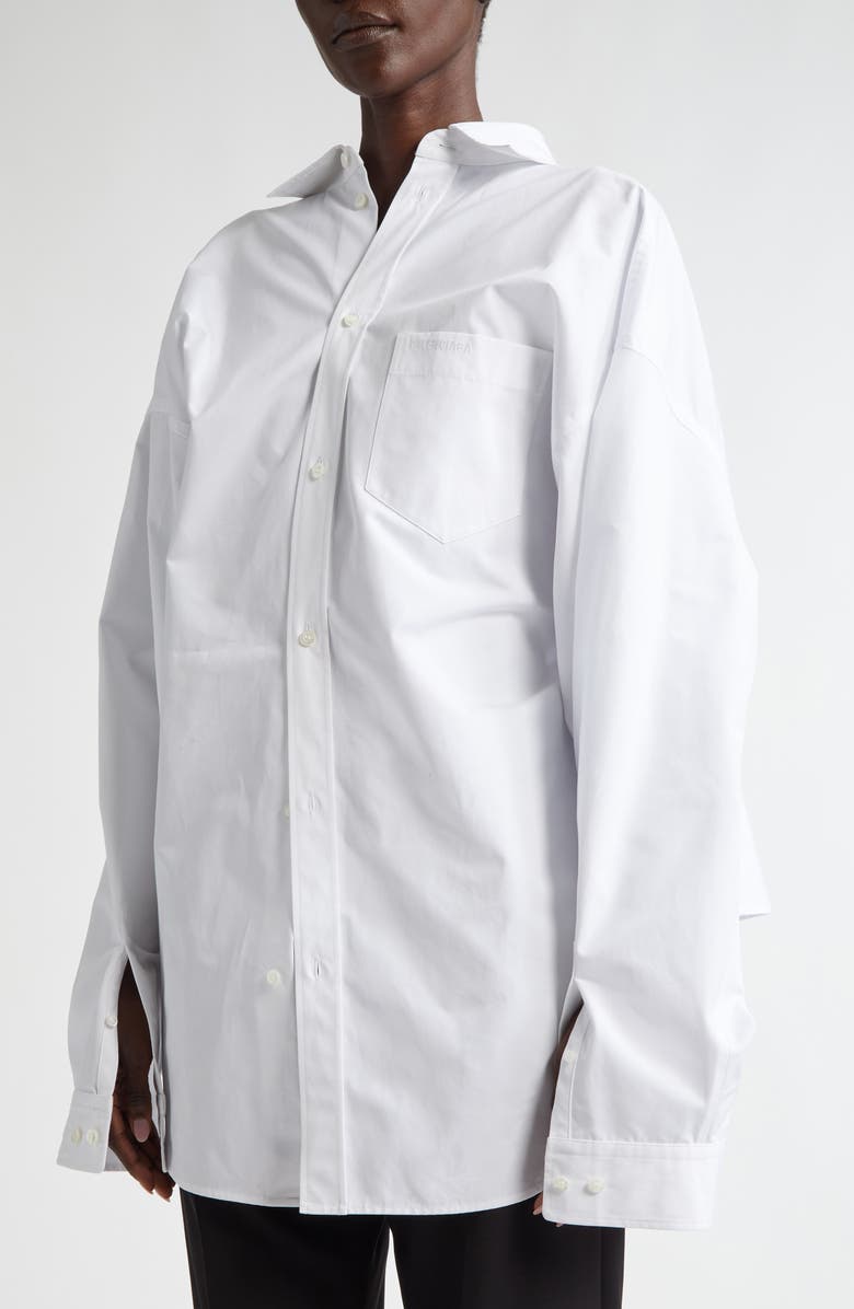 Balenciaga Asymmetric Oversize Stripe Button-Up Shirt, Alternate, color, 