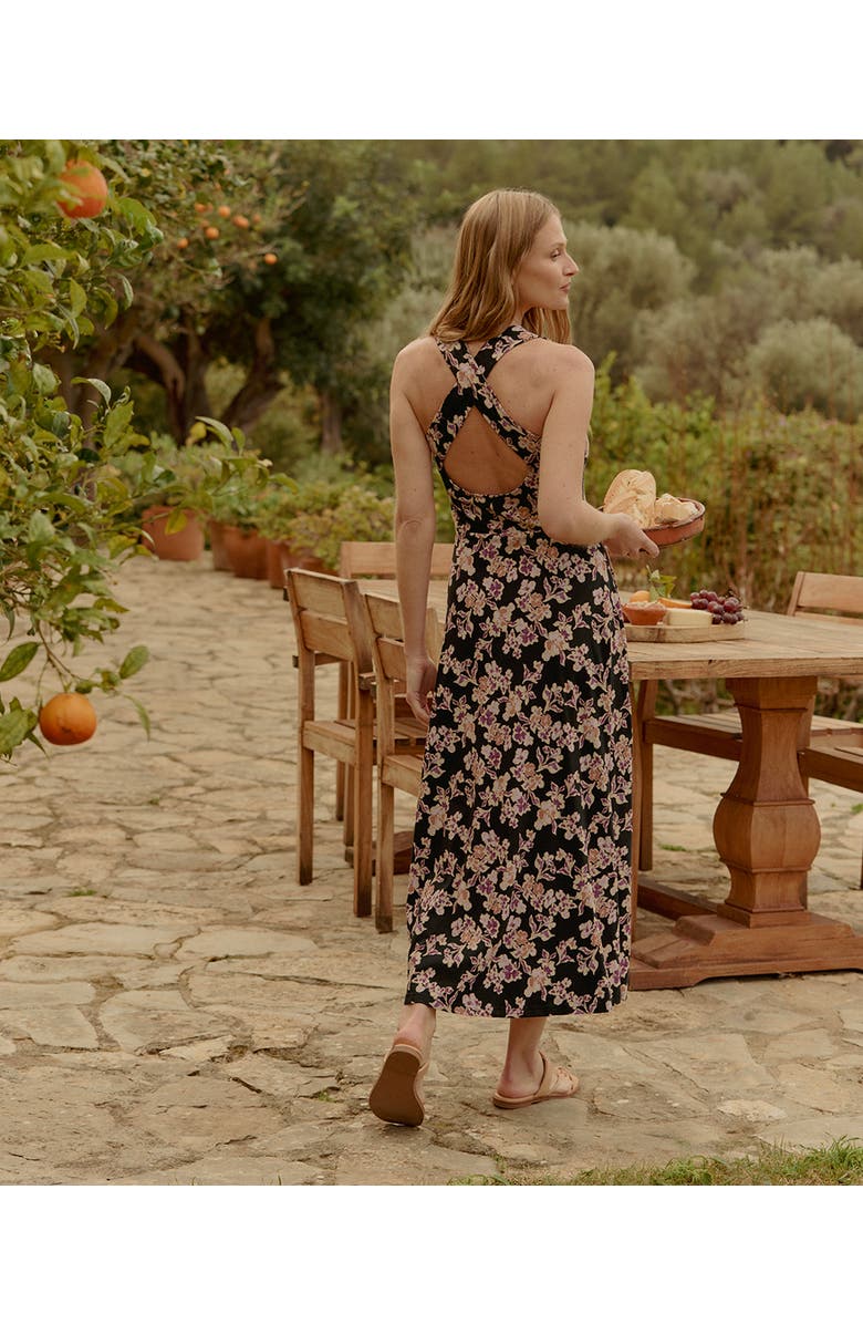 Pact Organic Cotton Fit & Flare Open Back Maxi Dress, Alternate, color, Scattered Posies Black