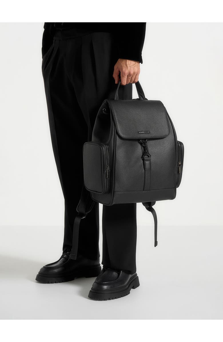 Manière De Voir Maloe Pebbled Leather Eiffel Clasp Backpack, Alternate, color, Black