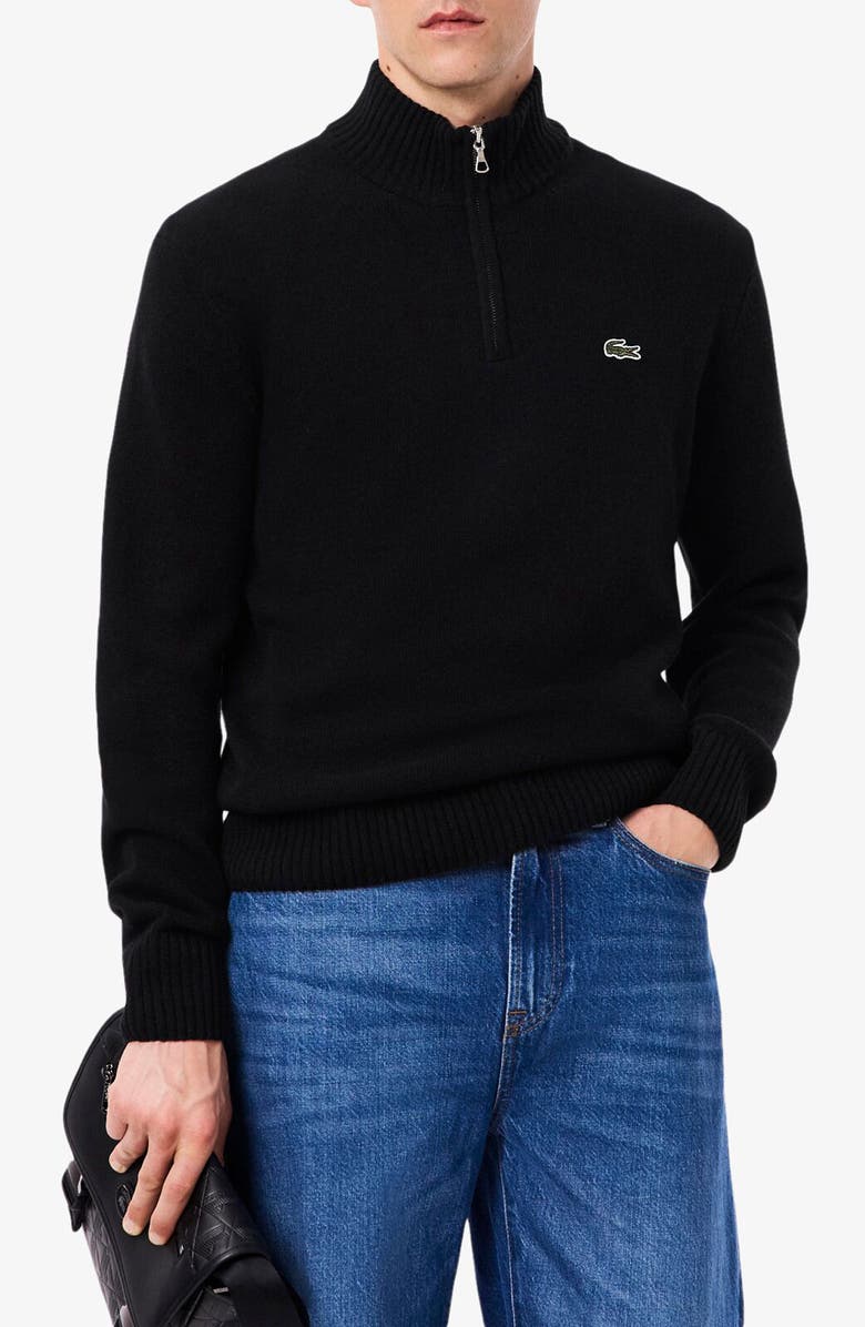 Lacoste Classic Fit Wool Quarter Zip Sweater, Main, color, Black