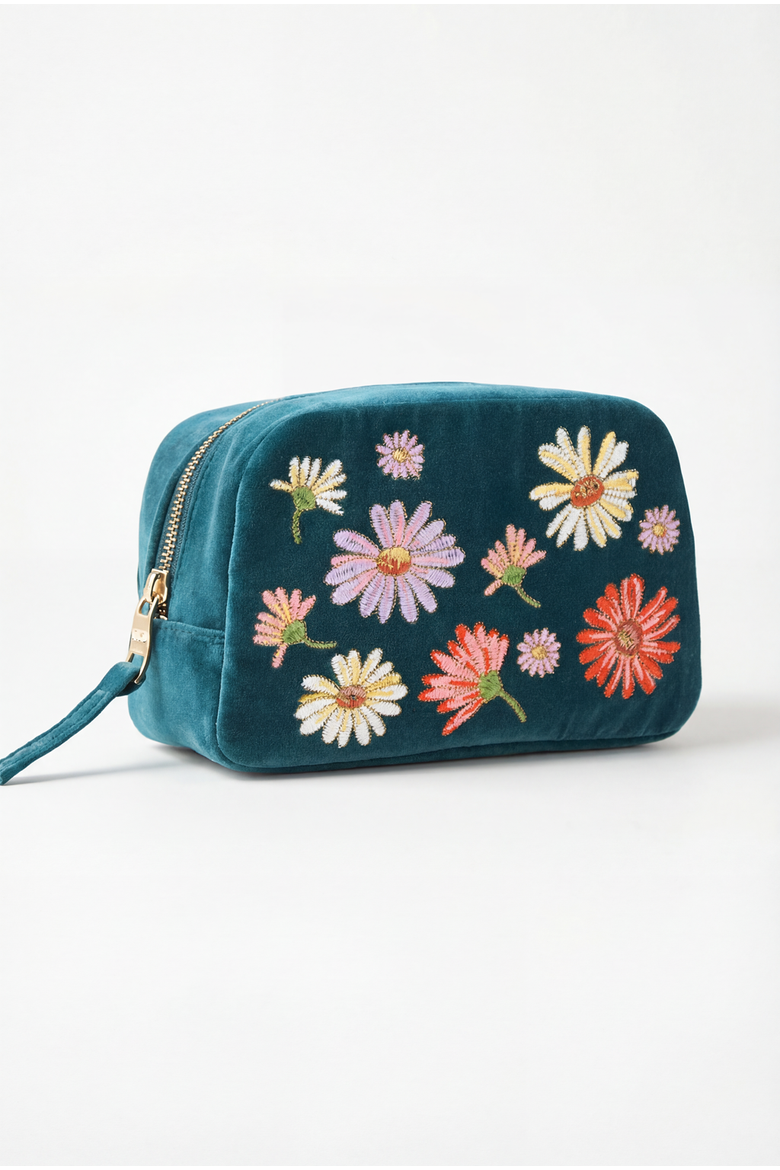 Wildflower Velvet Makeup Bag, Alternate, color, Rich Blue