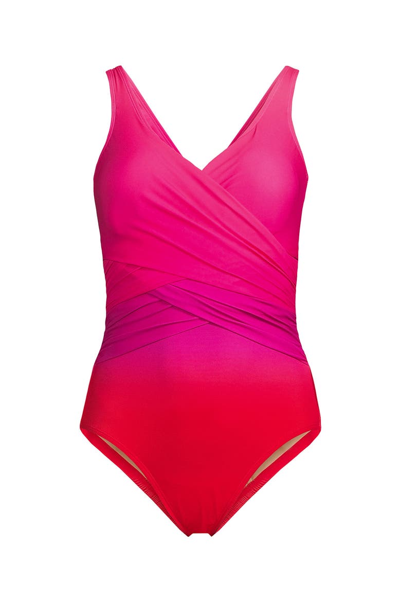 SlenderSuit Wrap One Piece Swimsuit, Alternate, color, Pink Multi Ombre