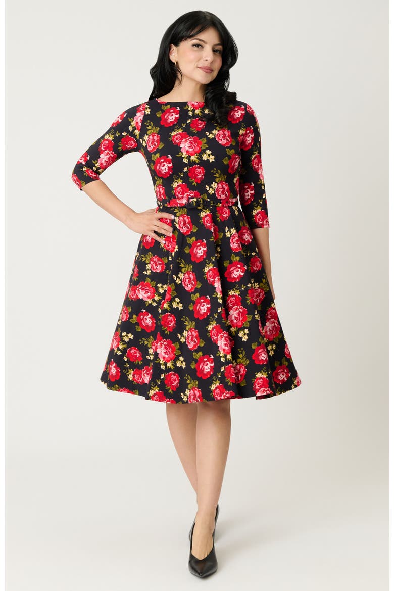 Devon Swing Dress, Main, color, Black & Red Roses