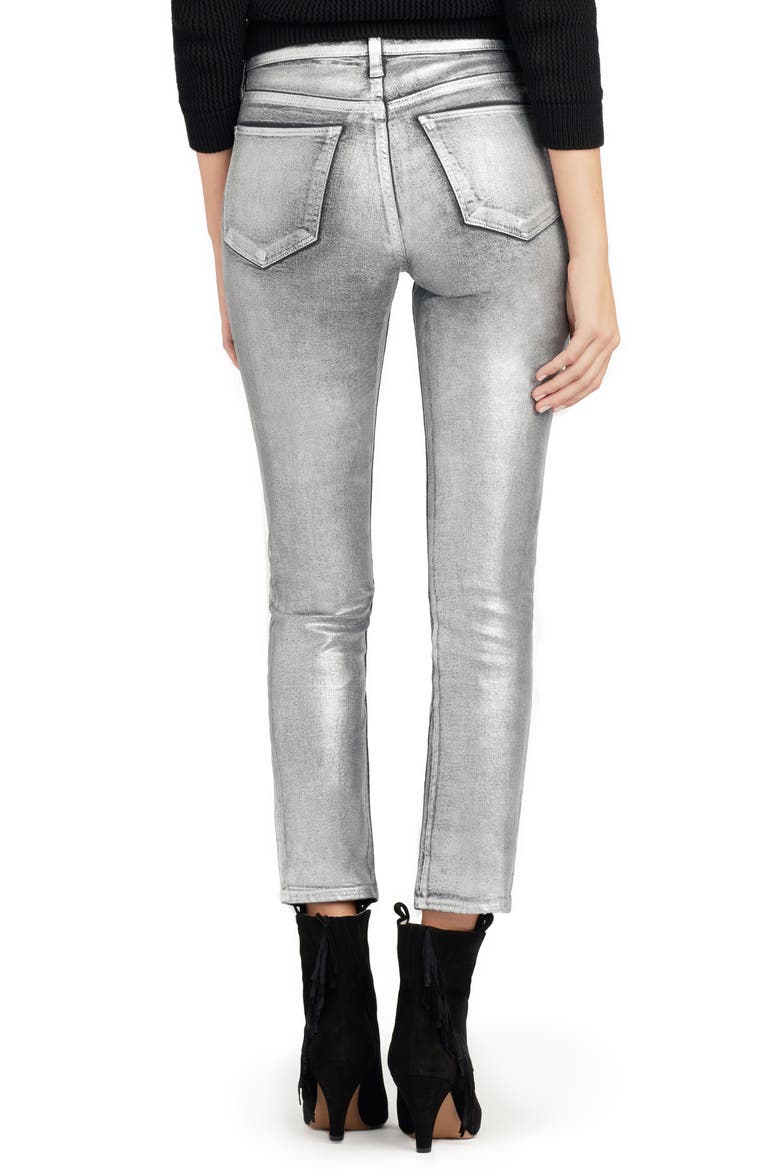 Jeans The Luna Metallic Lacquer High Waist Ankle Straight Leg Jeans, Alternate, color, SILVER