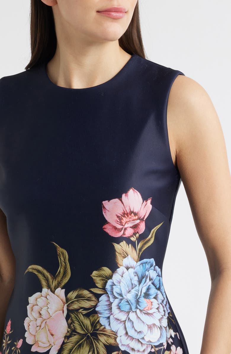 Anne Klein Floral Print Sleeveless Sheath Dress, Alternate, color, Deep Navy Multi
