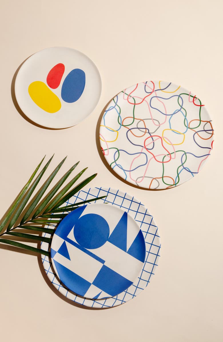 Poketo Set of 4 Outline Bamboo Dinner Plates, Alternate, color, 