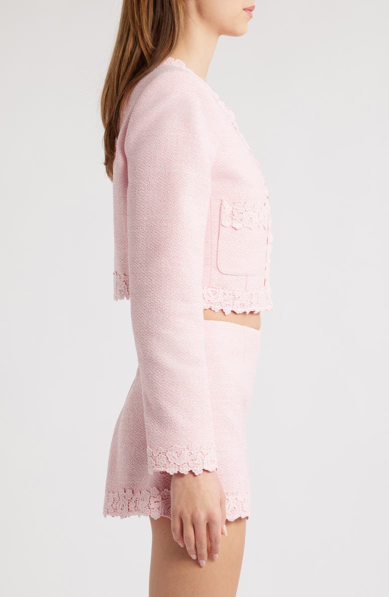 LoveShackFancy Leilana Lace Accent Crop Jacket, Alternate, color, Strawberry Spritz
