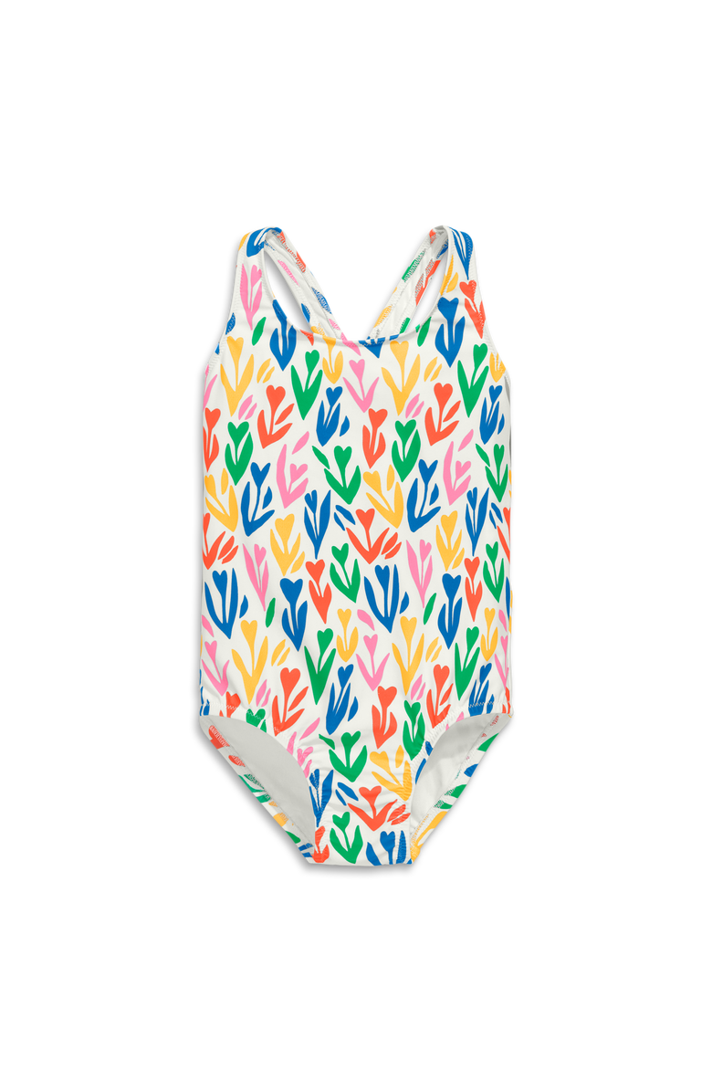 Primary Kids One-Piece Swimsuit In Rainbow Tulip Fields, Main, color, 