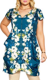 City Chic Emma Floral V-Neck Fitted Tunic Dress